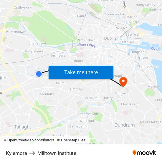 Kylemore to Milltown Institute map