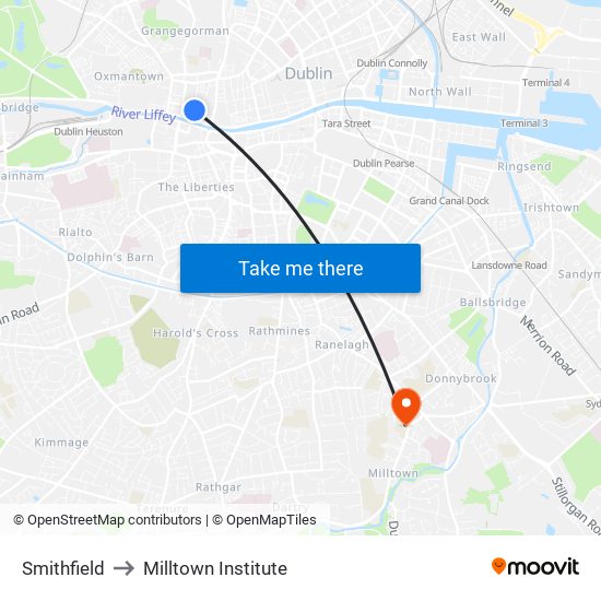 Smithfield to Milltown Institute map