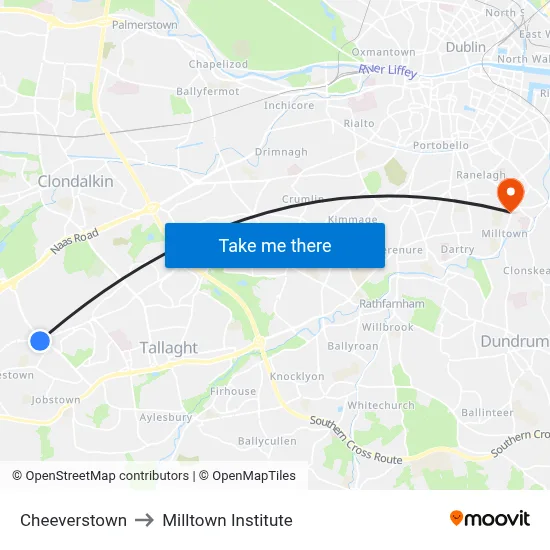 Cheeverstown to Milltown Institute map