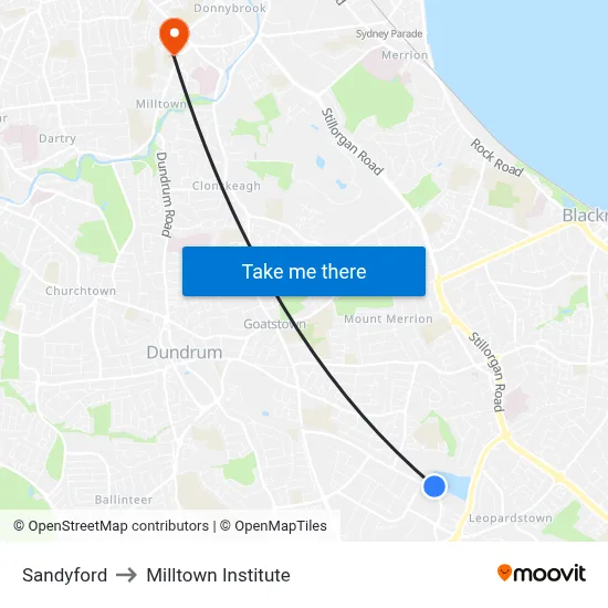 Sandyford to Milltown Institute map