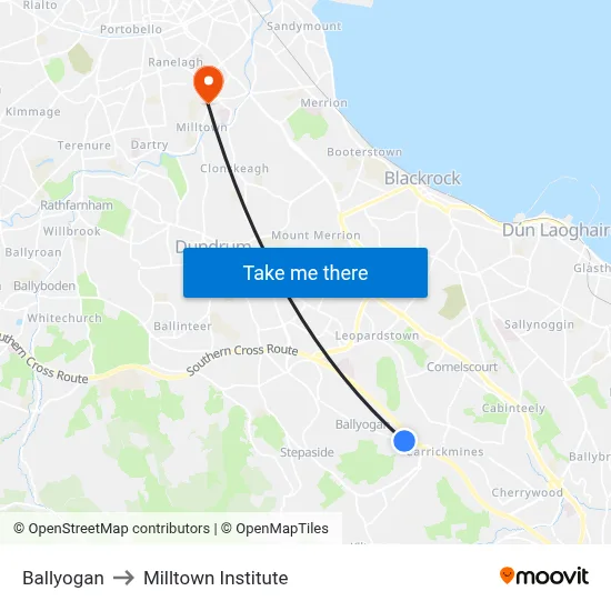 Ballyogan to Milltown Institute map