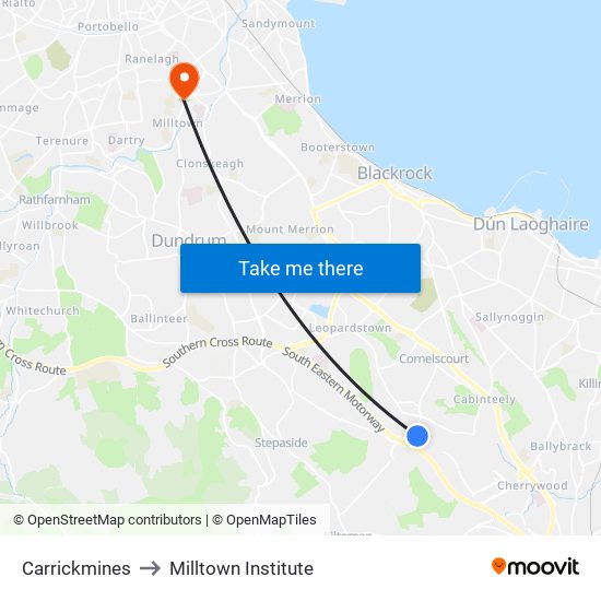 Carrickmines to Milltown Institute map