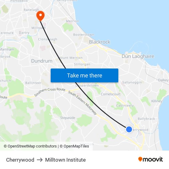 Cherrywood to Milltown Institute map