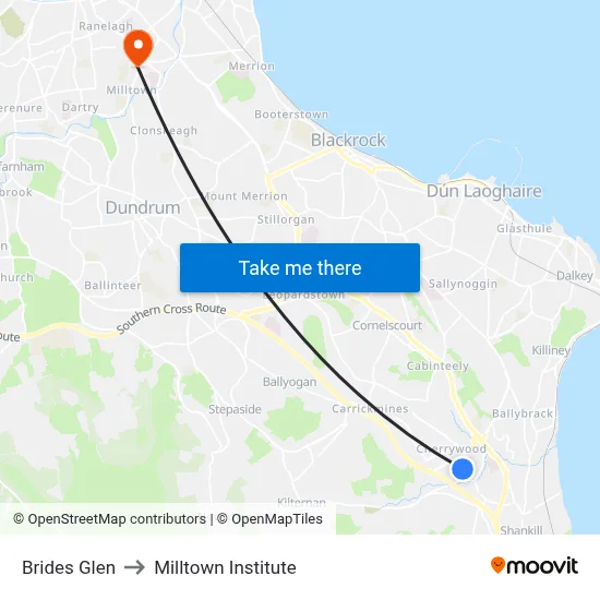 Brides Glen to Milltown Institute map