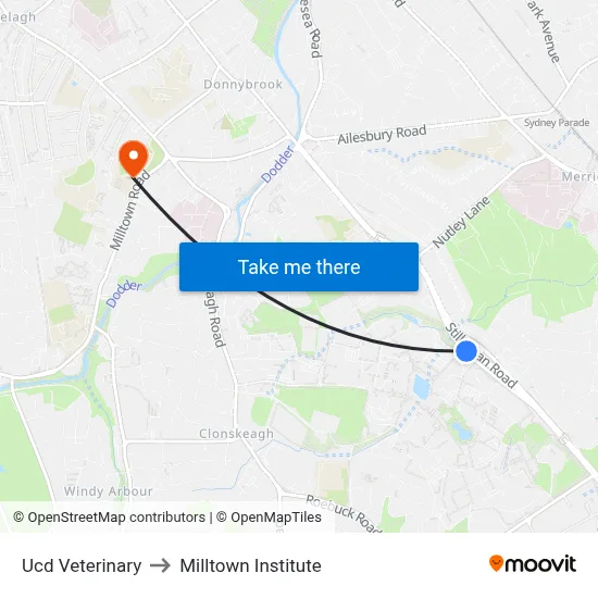 Ucd Veterinary to Milltown Institute map