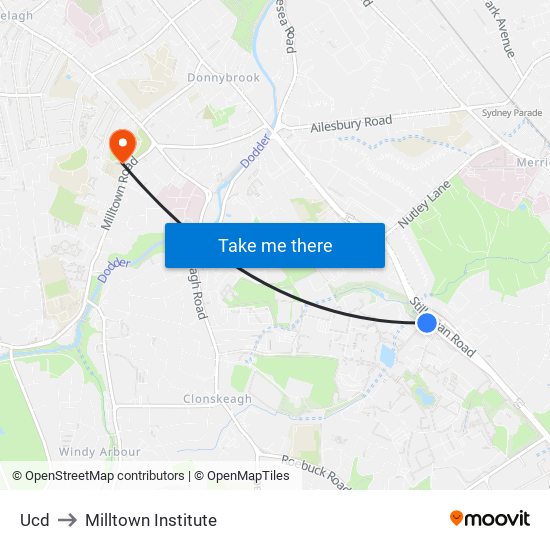 Ucd to Milltown Institute map