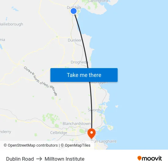 Dublin Road to Milltown Institute map