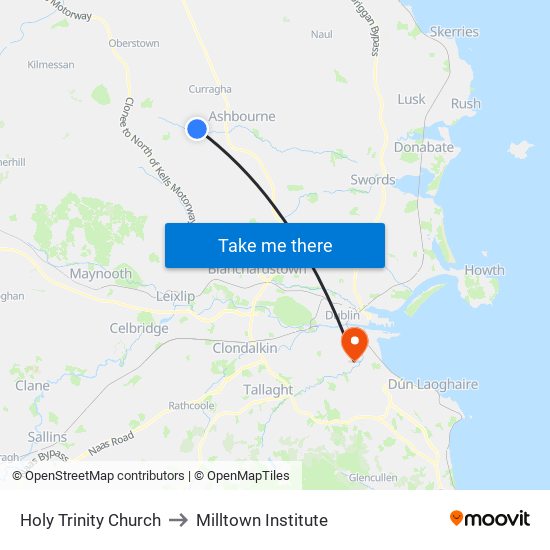 Holy Trinity Church to Milltown Institute map