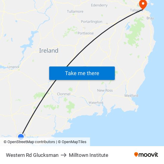Western Rd Glucksman to Milltown Institute map