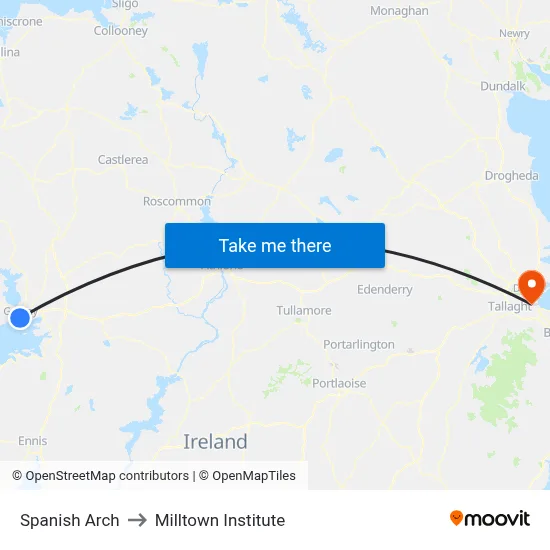 Spanish Arch to Milltown Institute map