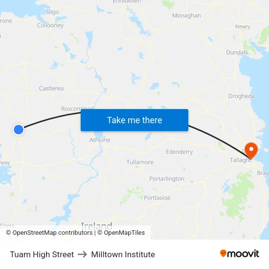 Tuam High Street to Milltown Institute map