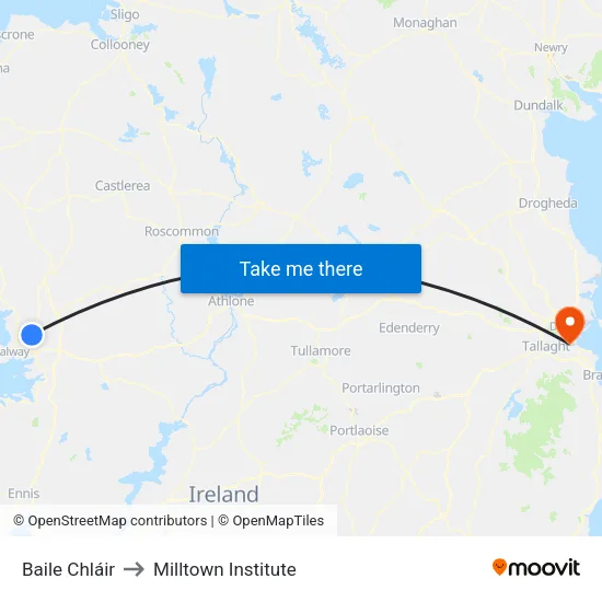 Baile Chláir to Milltown Institute map