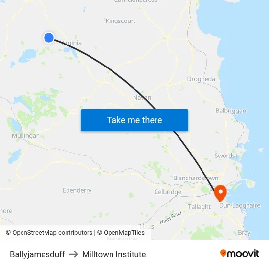 Ballyjamesduff to Milltown Institute map