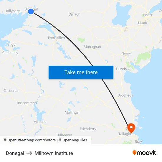 Donegal to Milltown Institute map
