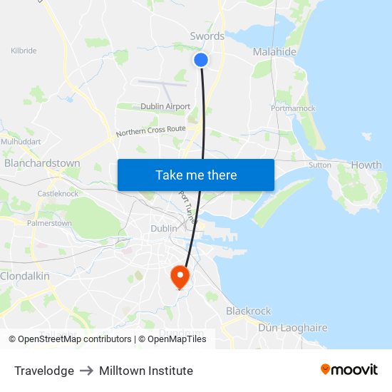 Travelodge to Milltown Institute map
