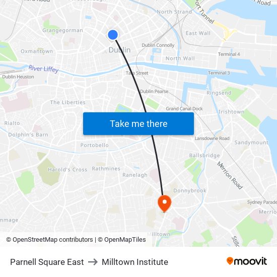 Parnell Square East to Milltown Institute map