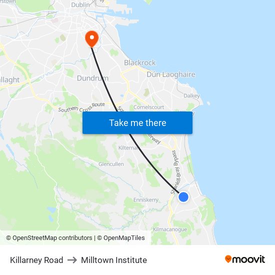 Killarney Road to Milltown Institute map