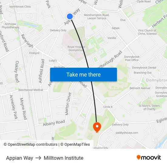 Appian Way to Milltown Institute map