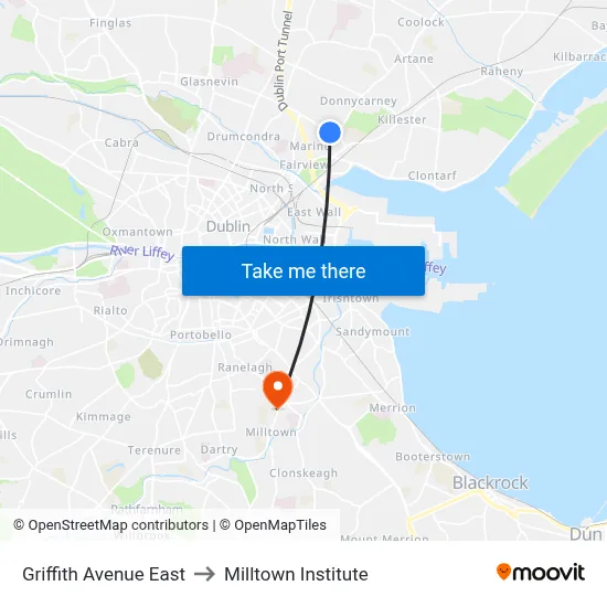 Griffith Avenue East to Milltown Institute map