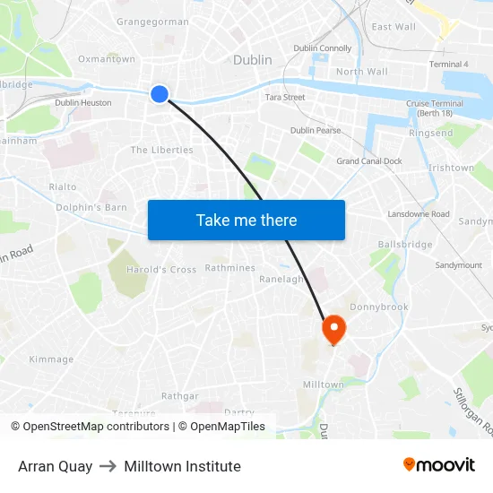 Arran Quay to Milltown Institute map