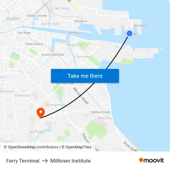 Ferry Terminal to Milltown Institute map