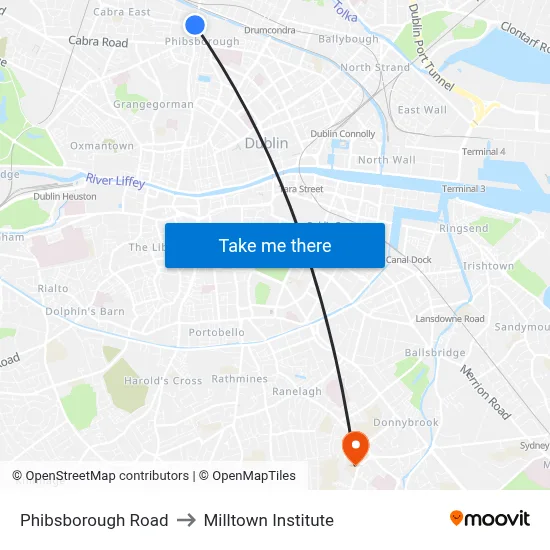 Phibsborough Road to Milltown Institute map