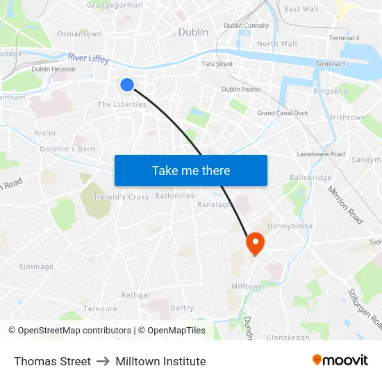 Thomas Street to Milltown Institute map