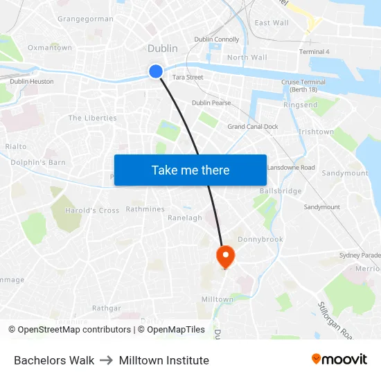 Bachelors Walk to Milltown Institute map