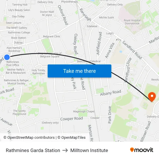 Rathmines Garda Station to Milltown Institute map