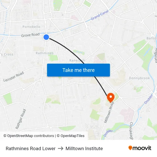 Rathmines Road Lower to Milltown Institute map