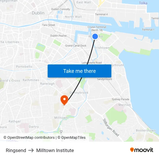 Ringsend to Milltown Institute map