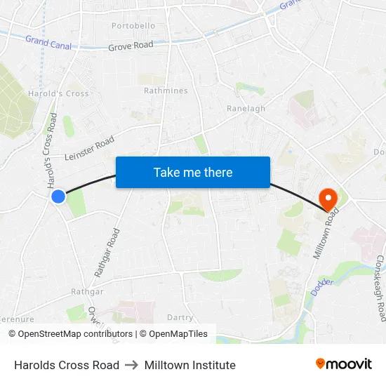 Harolds Cross Road to Milltown Institute map