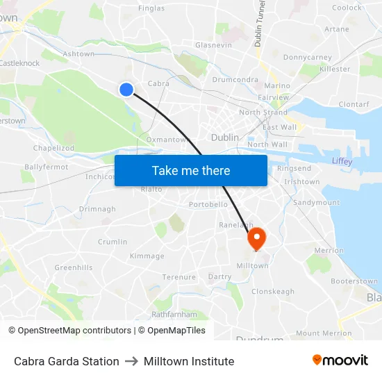 Cabra Garda Station to Milltown Institute map