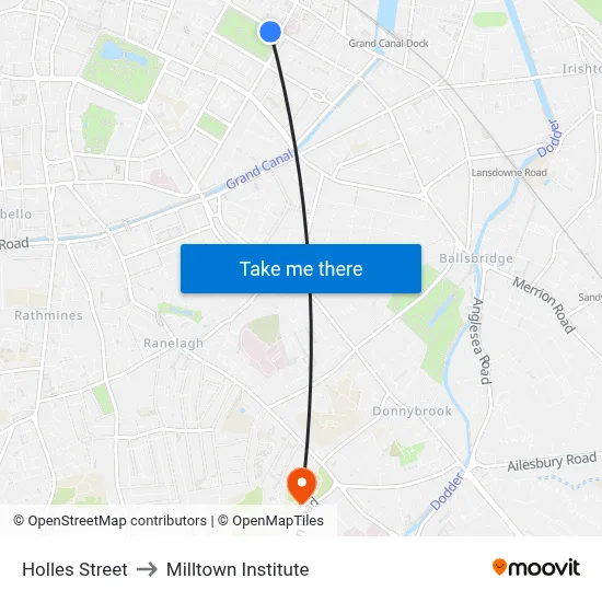 Holles Street to Milltown Institute map