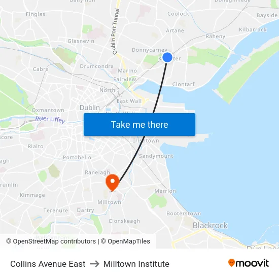 Collins Avenue East to Milltown Institute map