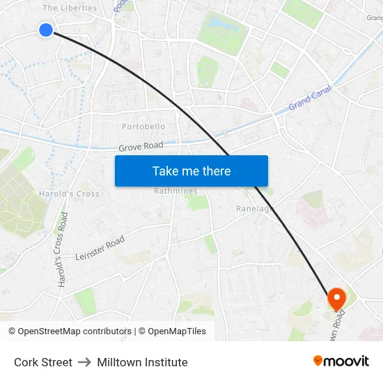 Cork Street to Milltown Institute map