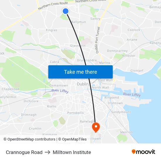 Crannogue Road to Milltown Institute map