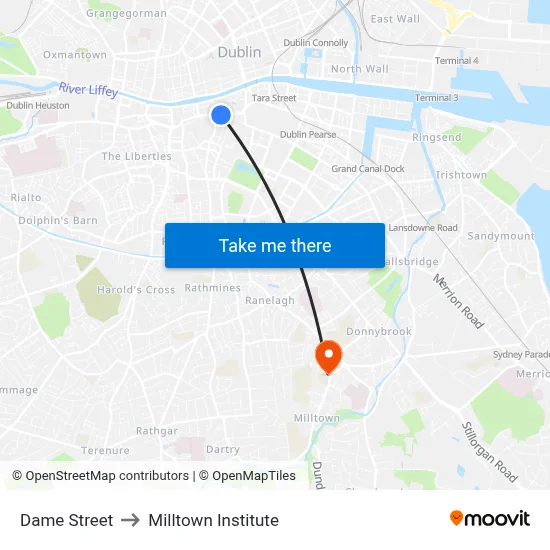 Dame Street to Milltown Institute map