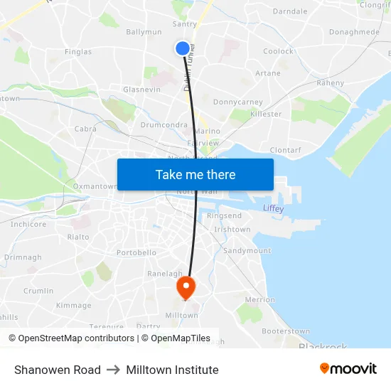 Shanowen Road to Milltown Institute map