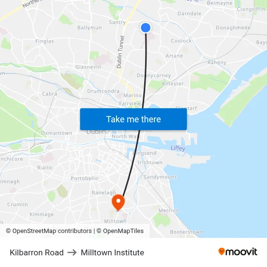 Kilbarron Road to Milltown Institute map