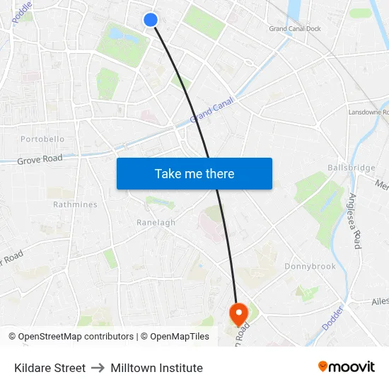 Kildare Street to Milltown Institute map