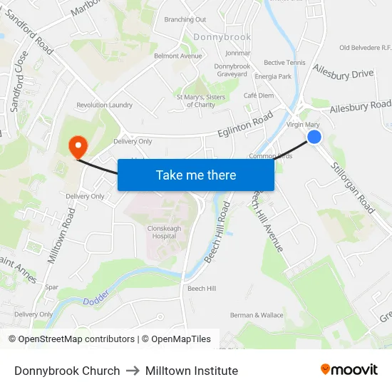 Donnybrook Church to Milltown Institute map