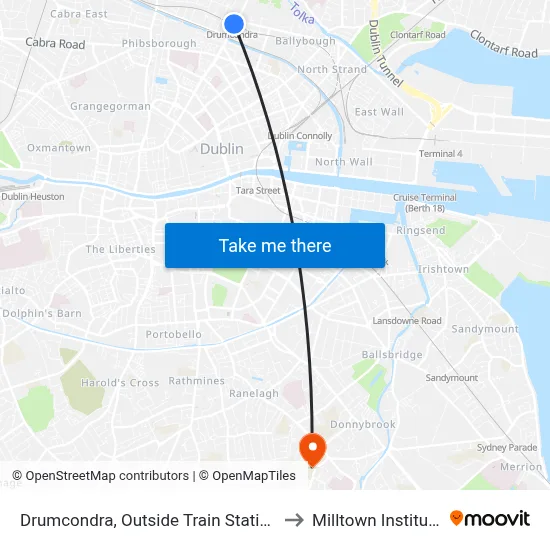 Drumcondra, Outside Train Station to Milltown Institute map