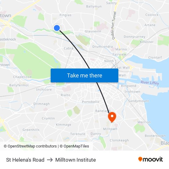 St Helena's Road to Milltown Institute map