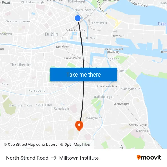 North Strand Road to Milltown Institute map