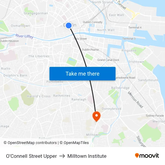 O'Connell Street Upper to Milltown Institute map