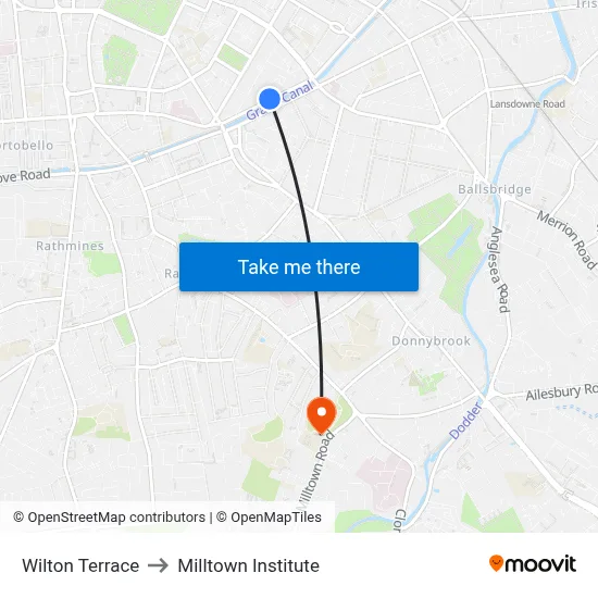 Wilton Terrace to Milltown Institute map