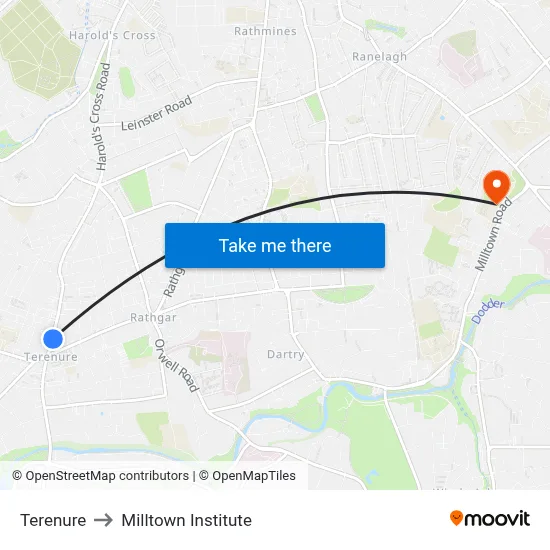 Terenure to Milltown Institute map