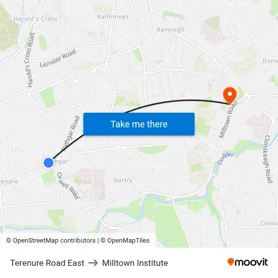 Terenure Road East to Milltown Institute map