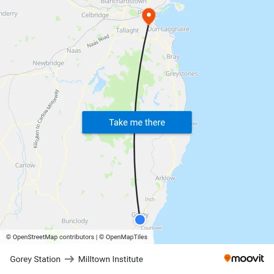 Gorey Station to Milltown Institute map